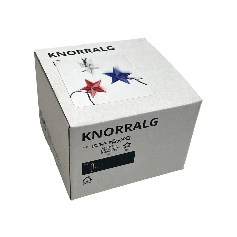 IKEA KNORRALG LED String Light With 12 Stars Battery Operated Sealed 4th July